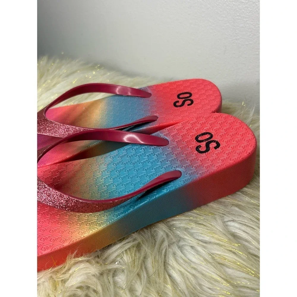 SO Rainbow Sparkle Platform Flip Flop‎ Sandals 9